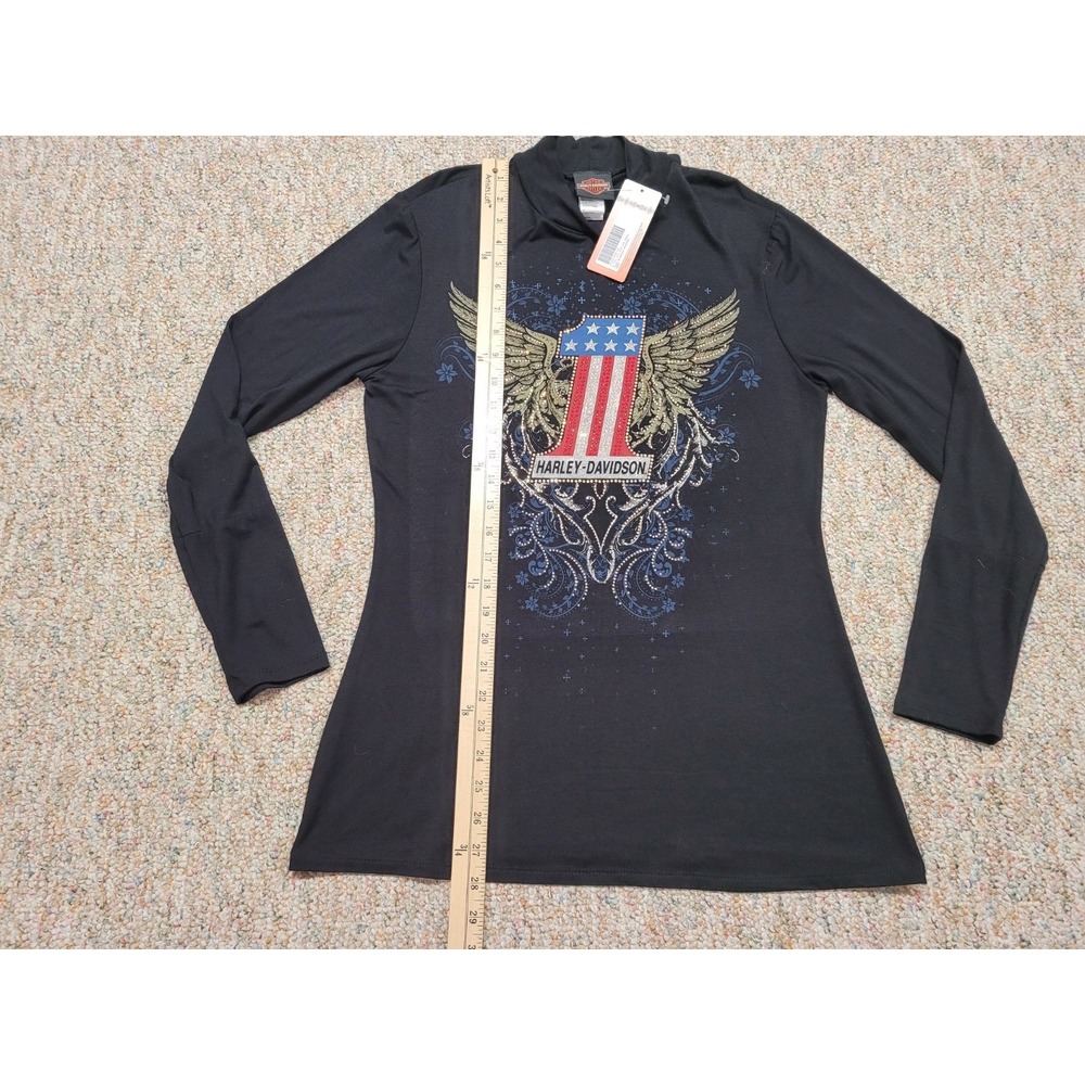 Harley Davidson Shirt Women Large Black Motorcycle Rider Biker Wings Chopper NWT - Picture 9 of 15